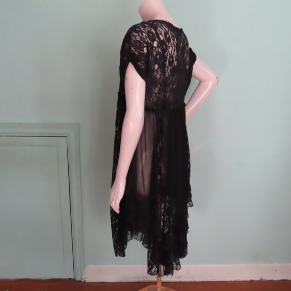 Free People Black Lace Sheer Tunic S Romantic Asymmetric Hem Cap Sleeves - Picture 6 of 7